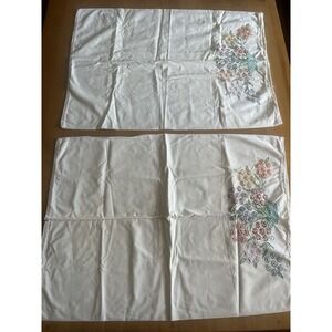 Vintage Embroidered Pillowcases Floral Set Of 2 Linen Cotton Clean Cottagecore